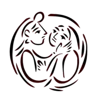 Two people in a bold logo with black color.