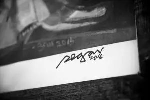 Black and white photograph of a painting